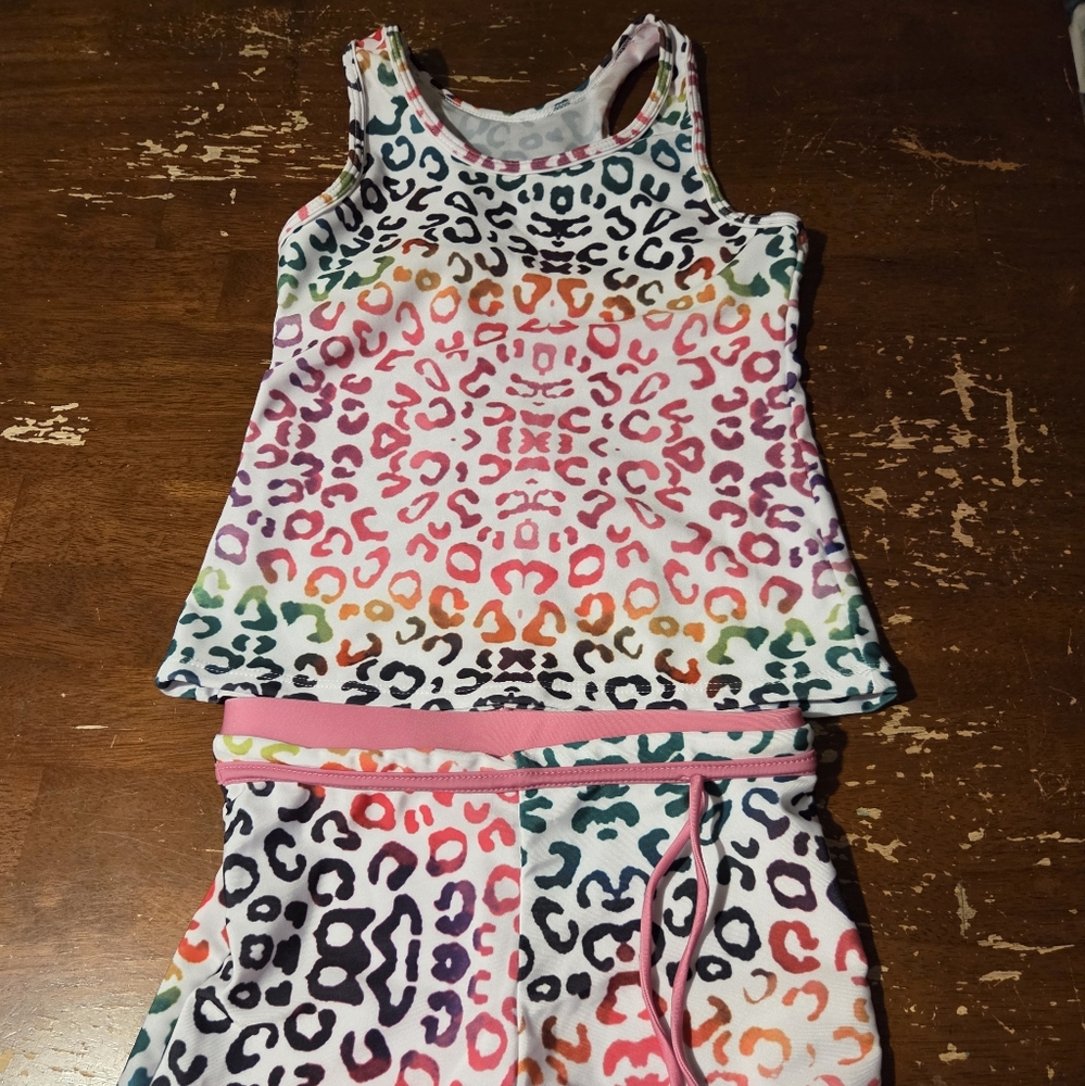 Colorful Leopard Print Tankini Bathing Suit